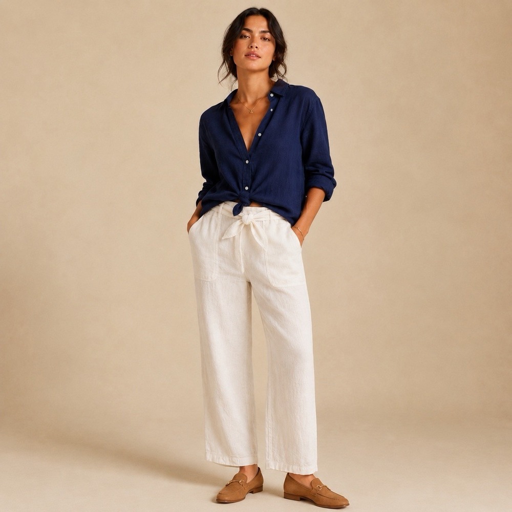 Avenue 100% linen white XL coastal pants size 16 euro summer quiet luxury resort